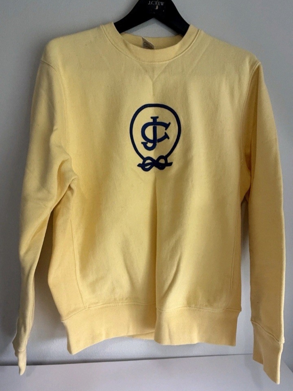 ***NWOT***J. Crew Pale Yellow Crewneck Sweatshirt with Navy Logo